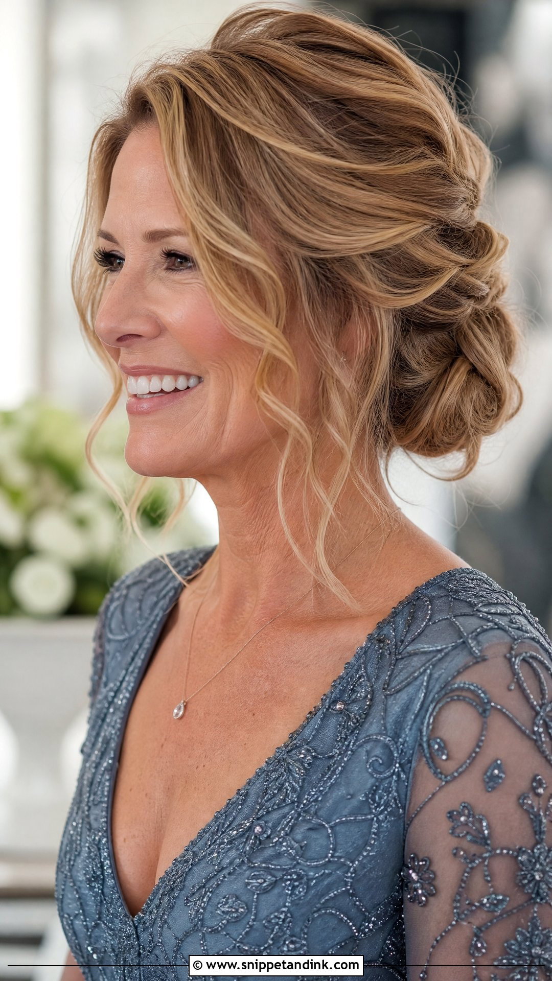 Half Up Chignon With Loose Waves - Snippet and Ink - 20 Half-Up Mother of Bride Hairstyles