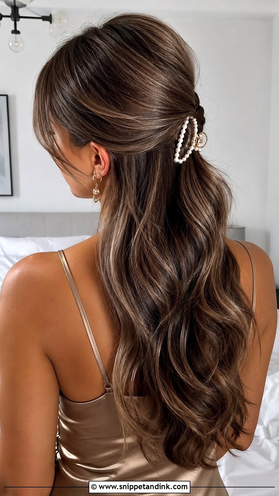 Half Up Claw Clip Hairstyle For Long Hair - Snippet and Ink - 20 Half-Up Wedding Guest Hairstyles for Long Hair