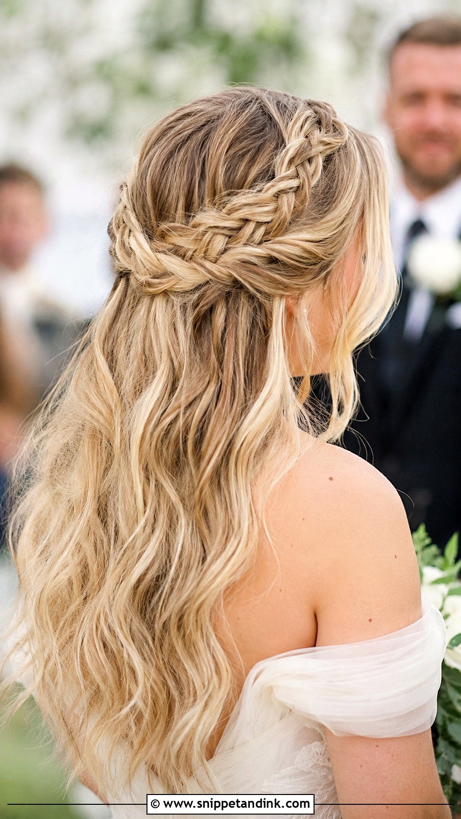 Half Up Crown Braid Wedding Hair - Snippet and Ink - 25 Boho Half-Up Half-Down Wedding Hair Ideas