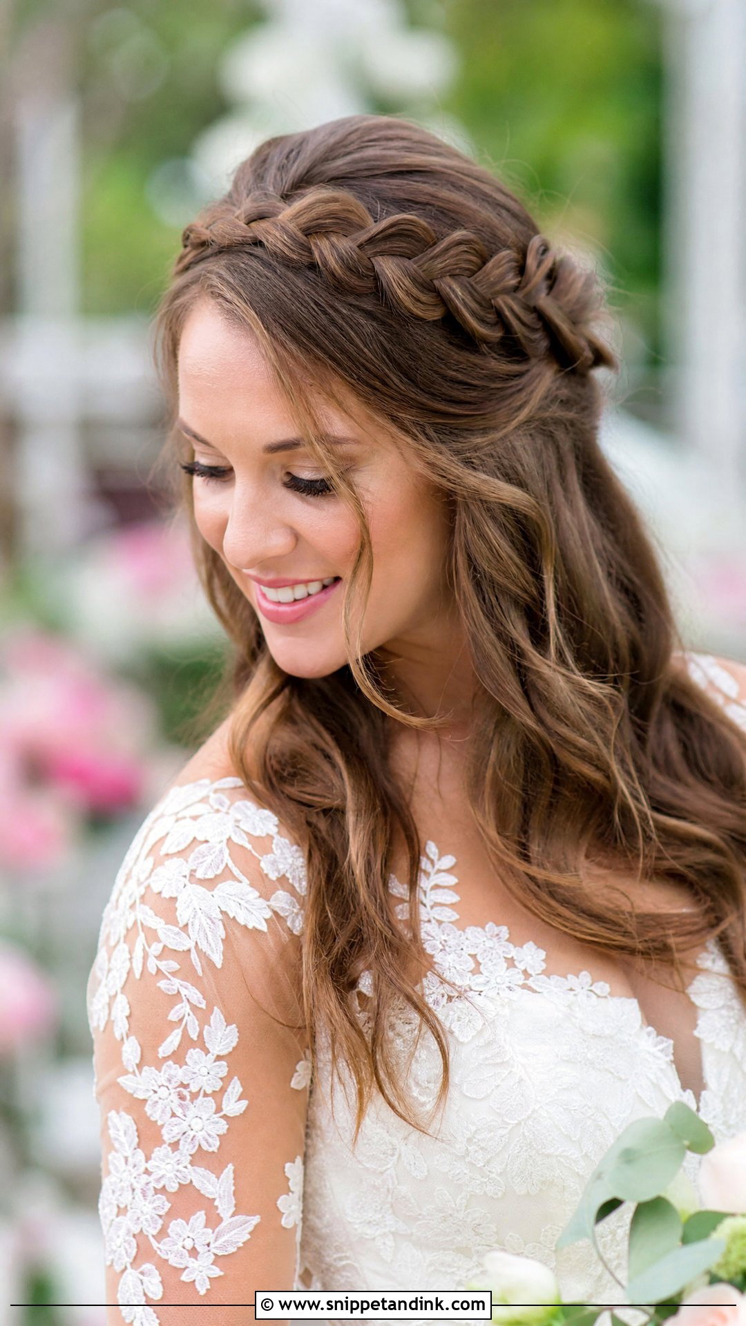 Half Up Crown Braid Wedding Look - Snippet and Ink - 20 Half-Up Bridal Hairstyles