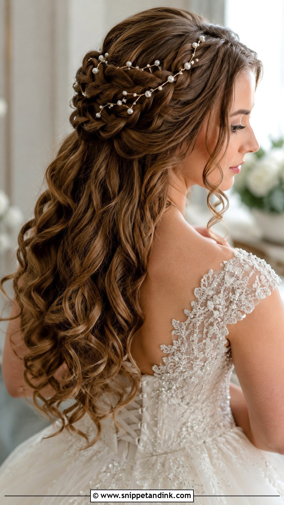 Half Up Crown Braid With Curls - Snippet and Ink - 25 Long Half-Up Half-Down Wedding Hair Ideas