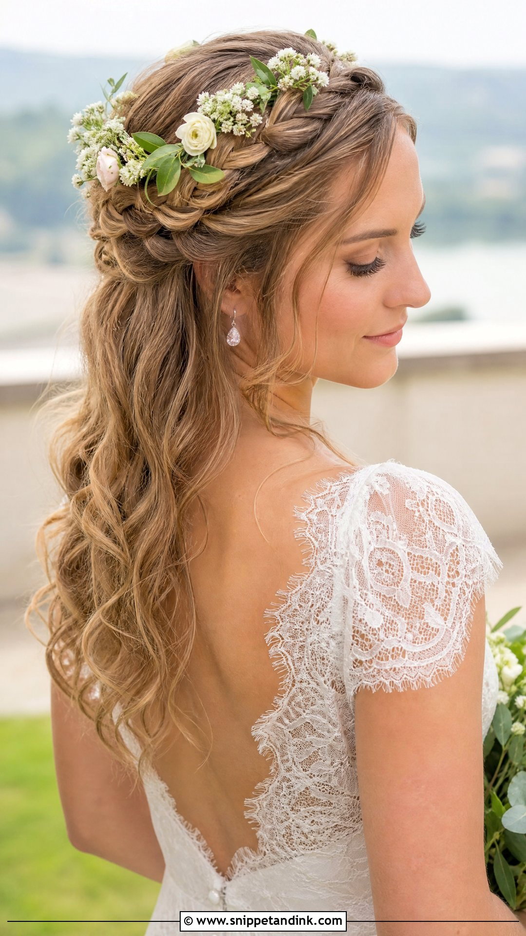 Half Up Crown Braid With Flowers - Snippet and Ink - 20 Half-Up Wedding Hairstyles