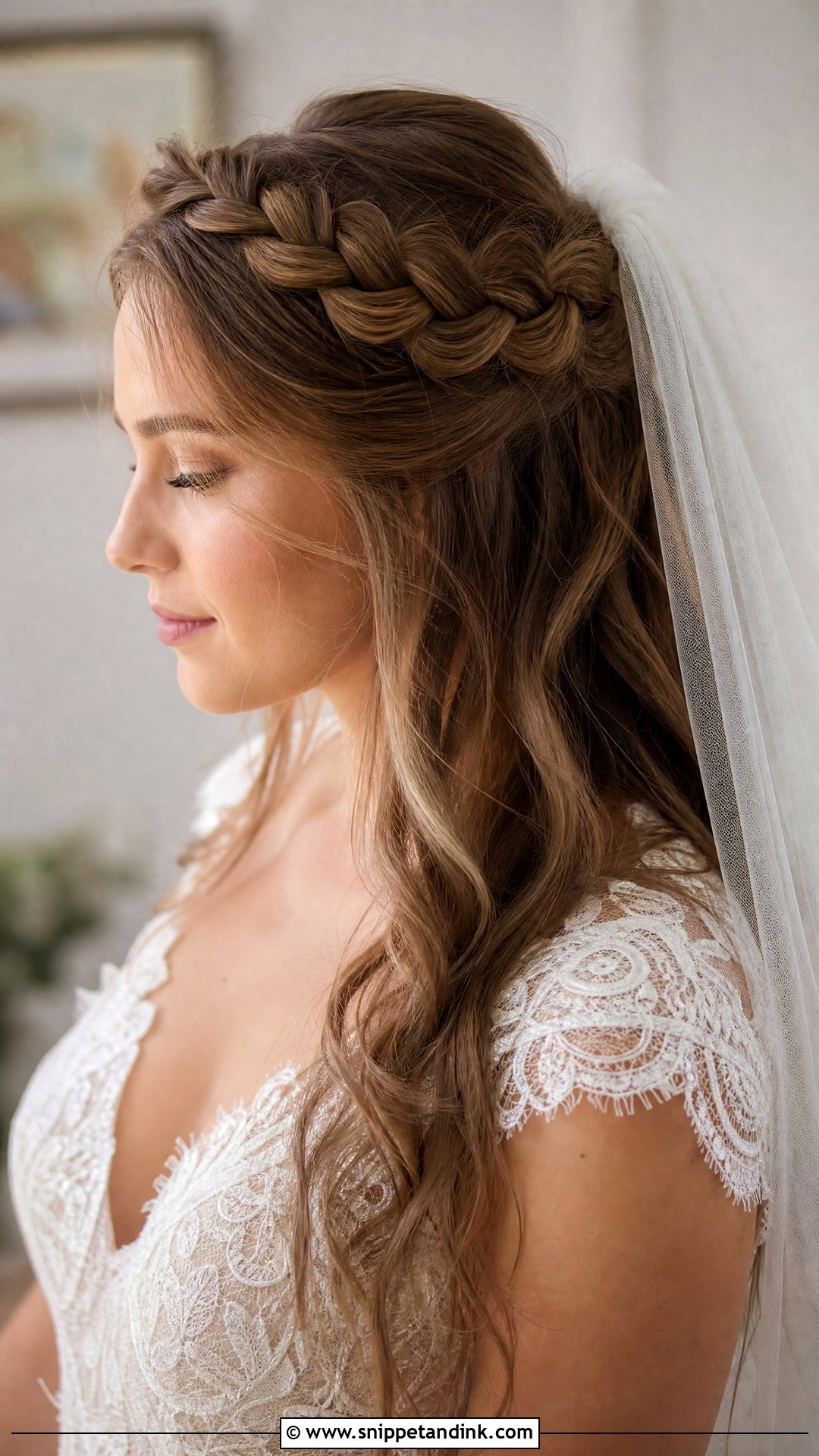 Half Up Crown Braid With Waves - Snippet and Ink - 20 Clip in Hair Extensions Styles Half-Up Down Wedding Hairstyles
