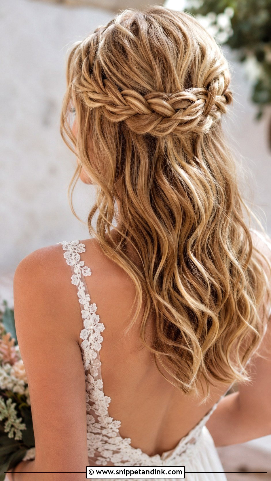 Half Up Crown Braid for Weddings - Snippet and Ink - 20 Mid Length Bridal Half-Up Half-Down Hair Ideas