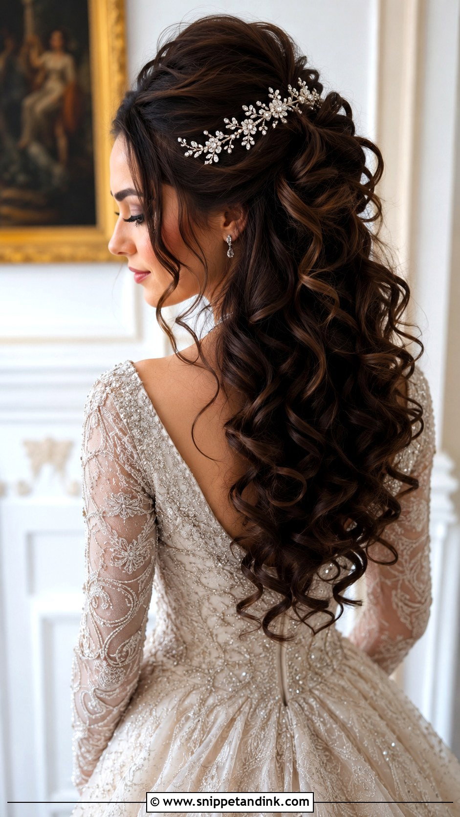 Half Up Crown With Cascading Curls - Snippet and Ink - 20 Half-Up Wedding Hair for Bride Ideas