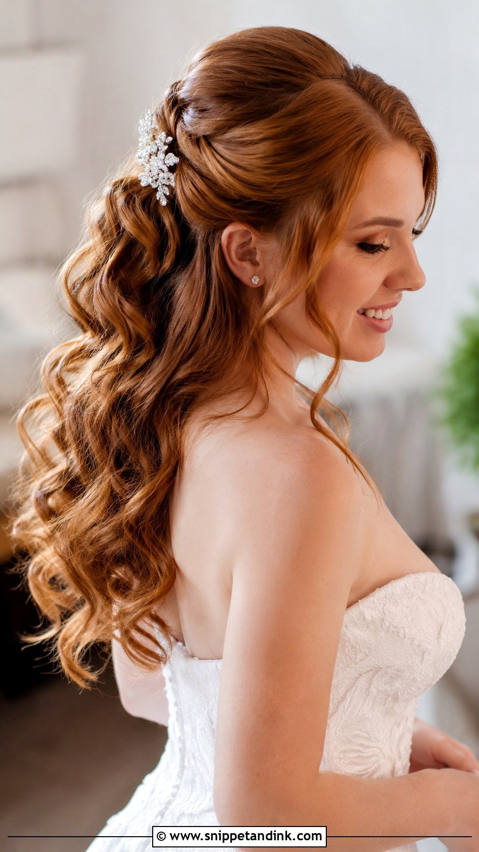Half Up Crown With Curls - Snippet and Ink - 30 Timeless Bridal Hair Ideas