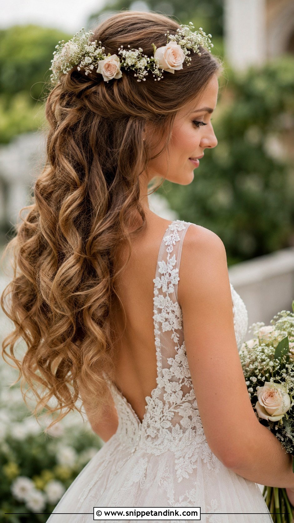 Half Up Crown With Roses and Babys Breath - Snippet and Ink - 25 Wedding Hair Flowers