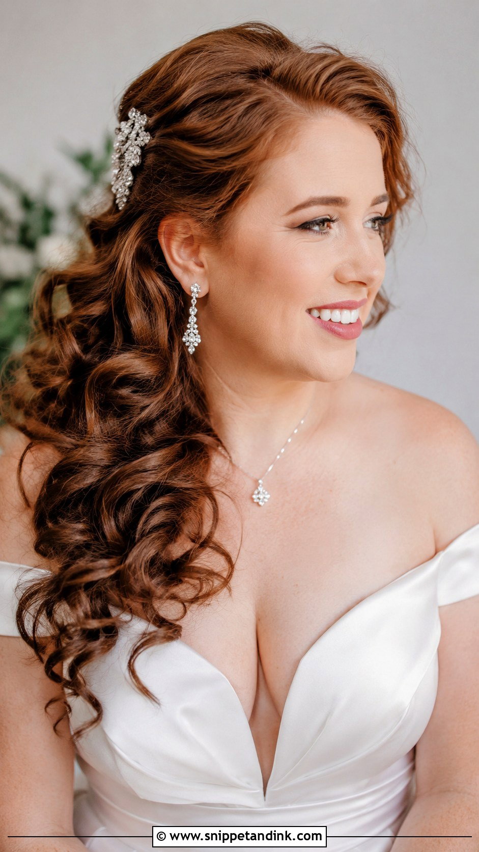 Half Up Crown With Side Swept Curls - Snippet and Ink - 25 Long Half-Up Half-Down Wedding Hair Ideas