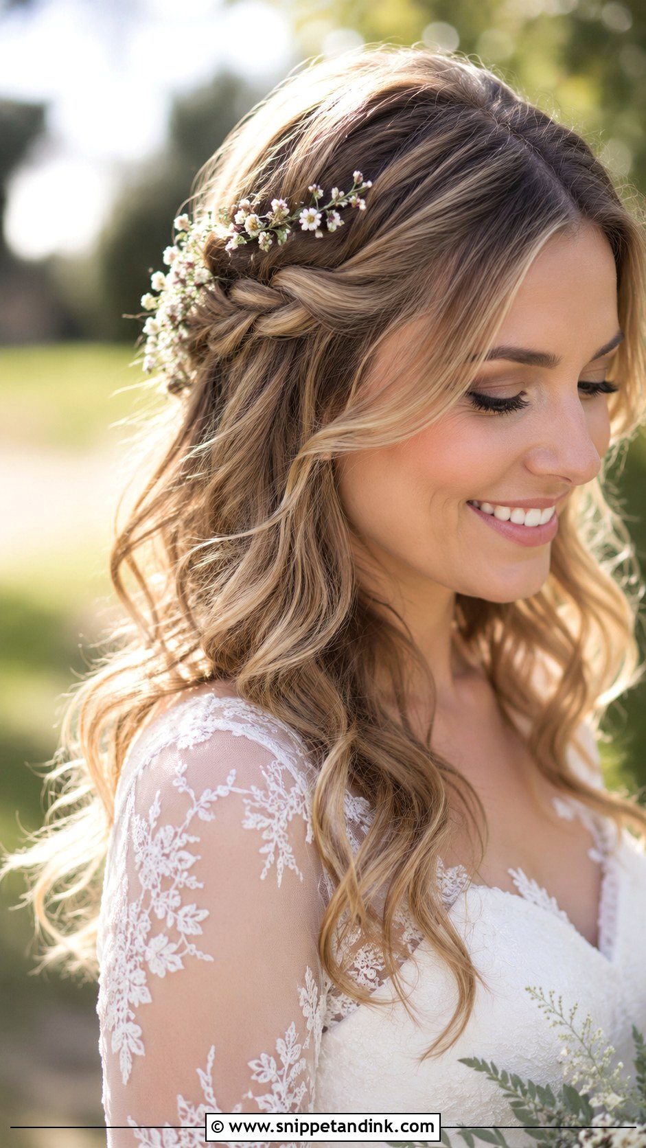 Half Up Crown With Wax Flowers - Snippet and Ink - 20 Bride Hairstyles with Flowers