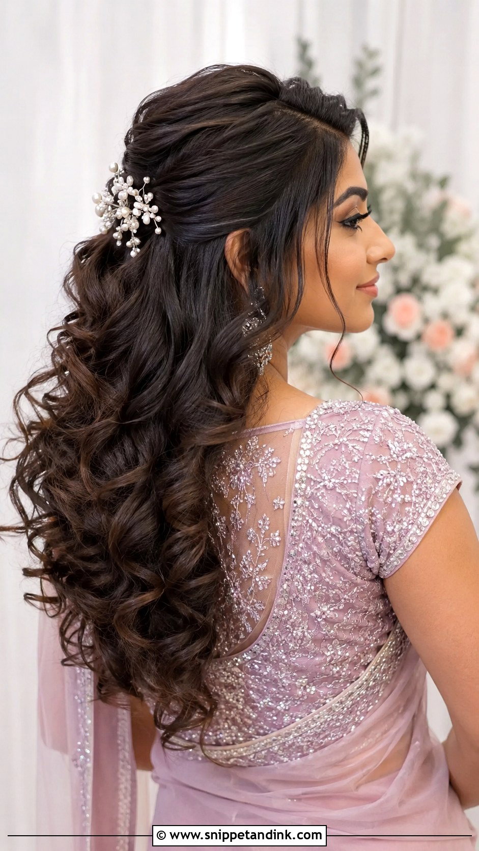 Half Up Curls Bridesmaid Hairstyle for Saree - Snippet and Ink - 25 Bridesmaid Hairstyles for Saree