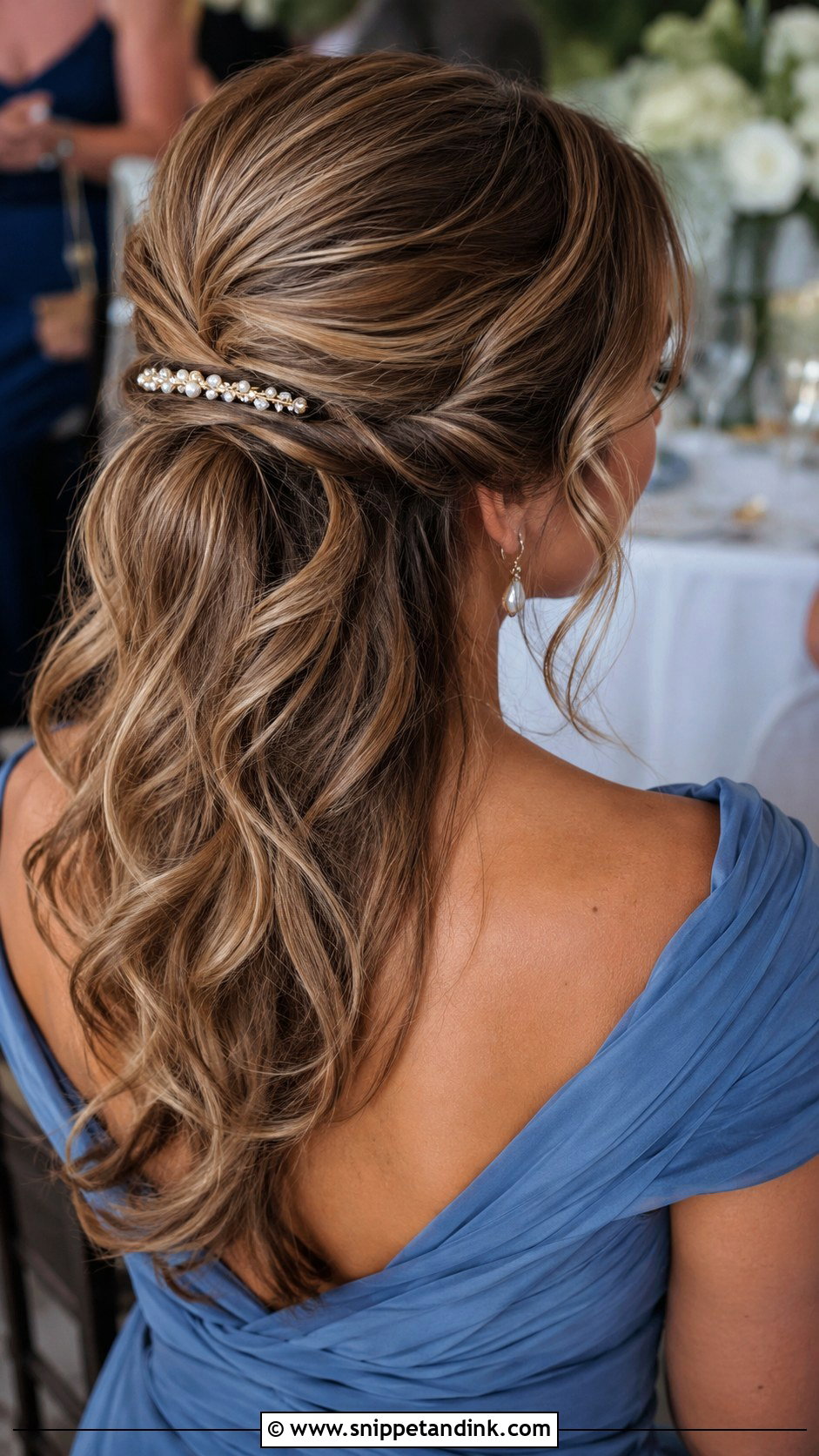 Half Up Curls With Barrette Wedding Guest Hairstyle - Snippet and Ink - 15 Half-Up Curls Wedding Guest Hairstyles
