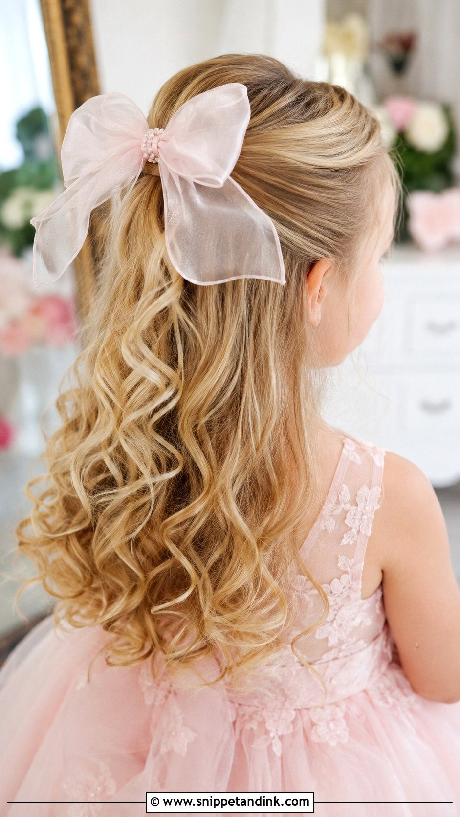 Half Up Curls With Bow - Snippet and Ink - 25 Kids Girls Wedding Hairstyles