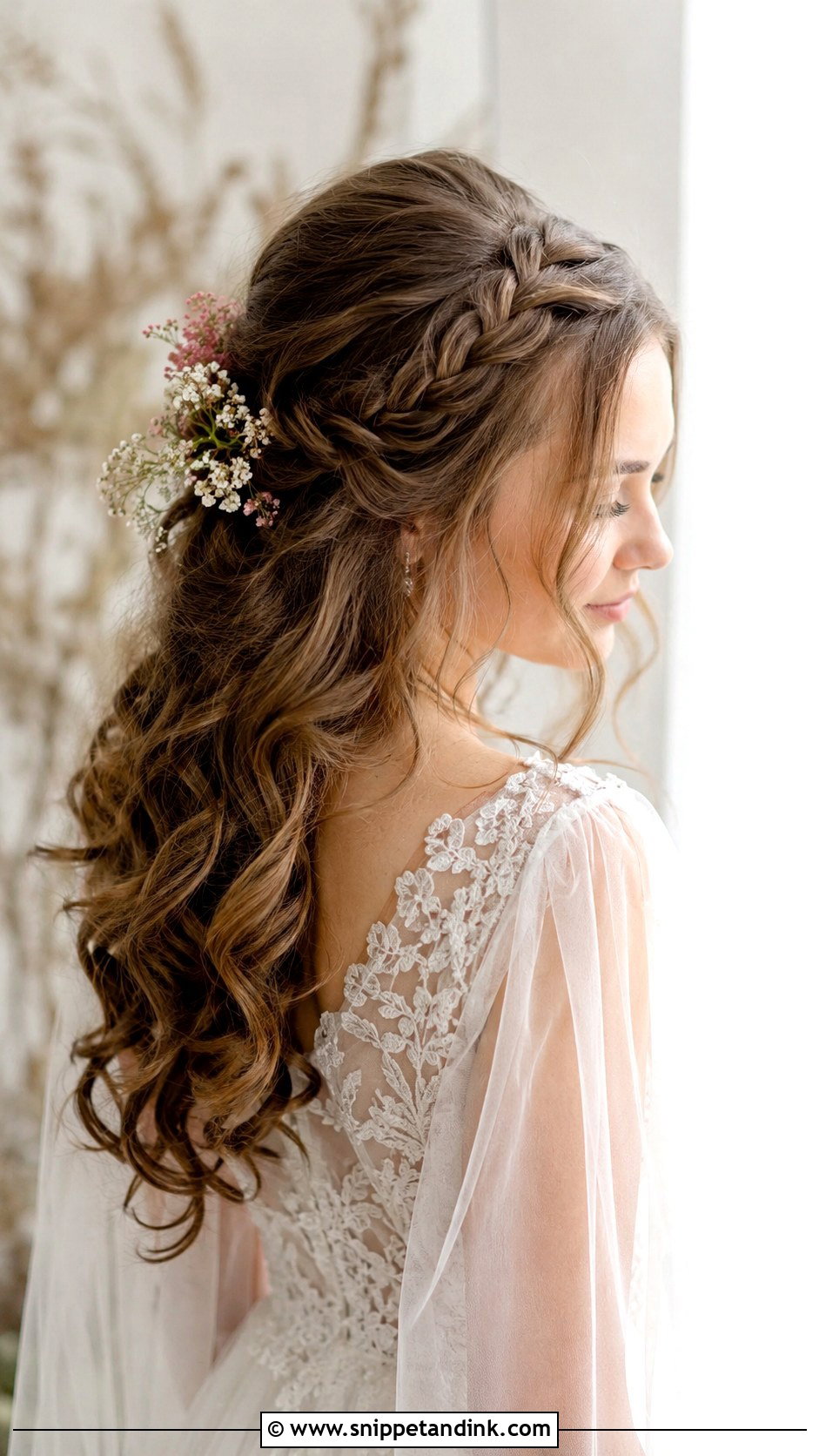 Half Up Curls With Braided Crown - Snippet and Ink - 25 Curled Wedding Hair Ideas