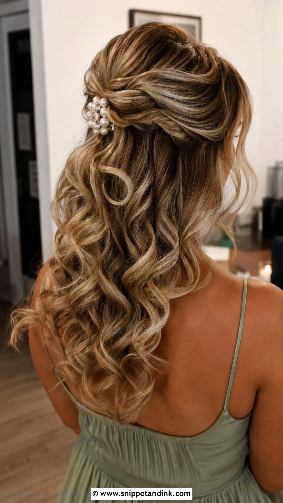 Half Up Curls With Claw Clip Wedding Guest Hairstyle - Snippet and Ink - 15 Half-Up Curls Wedding Guest Hairstyles