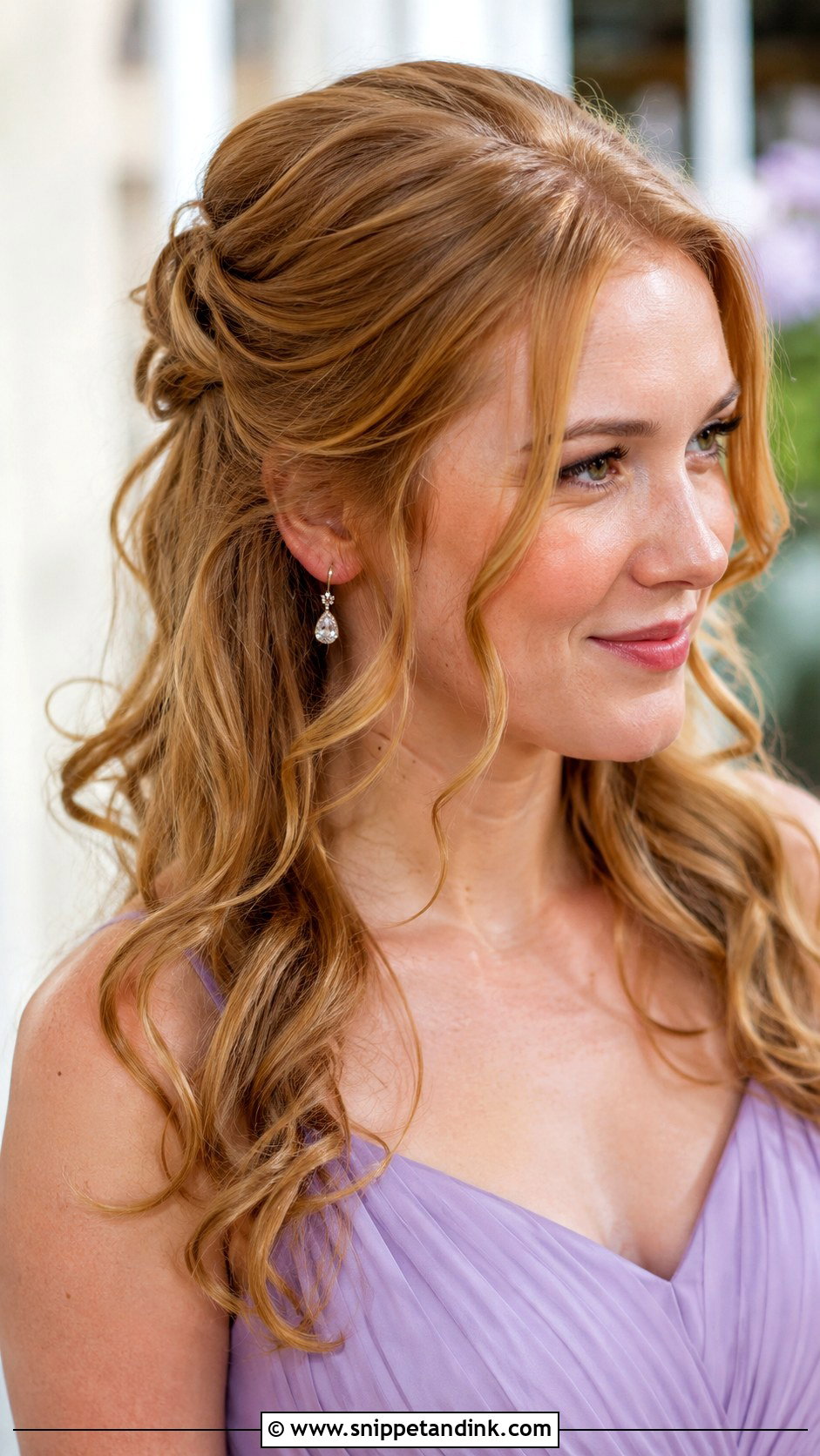 Half Up Curls With Face Framing Pieces Wedding Guest Hairstyle - Snippet and Ink - 15 Half-Up Curls Wedding Guest Hairstyles
