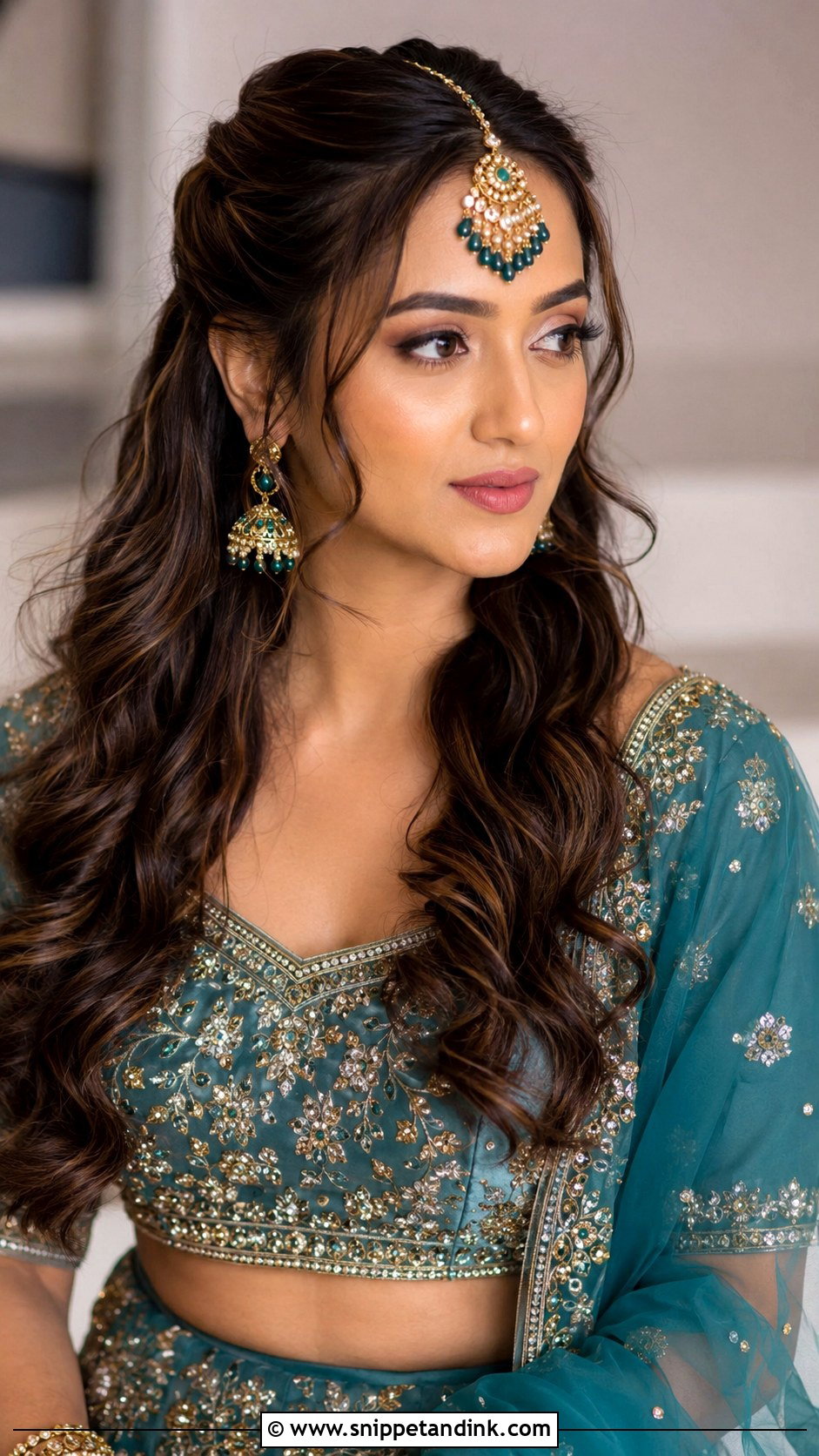 Half Up Curls With Maang Tikka - Snippet and Ink - 20 Hindu Bridal Hairstyles