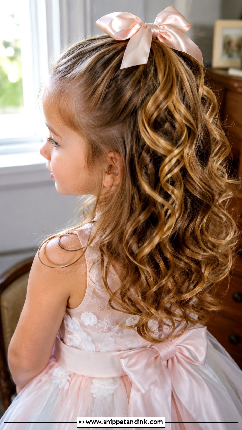 Half Up Curls With Ribbon Bow - Snippet and Ink - 25 Toddler Wedding Hairstyles