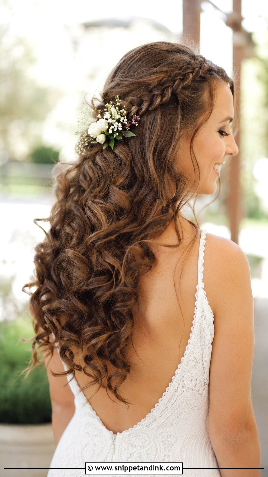 Half Up Curls With Side Braid - Snippet and Ink - 25 Half-Up Long Hair Wedding Styles