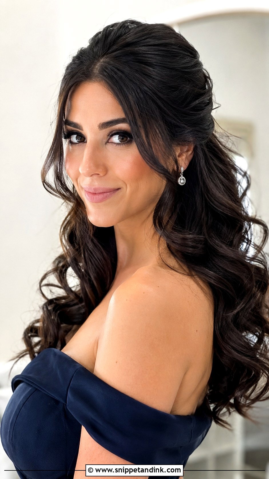 Half Up Curls With Volume Crown Wedding Guest Hairstyle - Snippet and Ink - 15 Half-Up Curls Wedding Guest Hairstyles