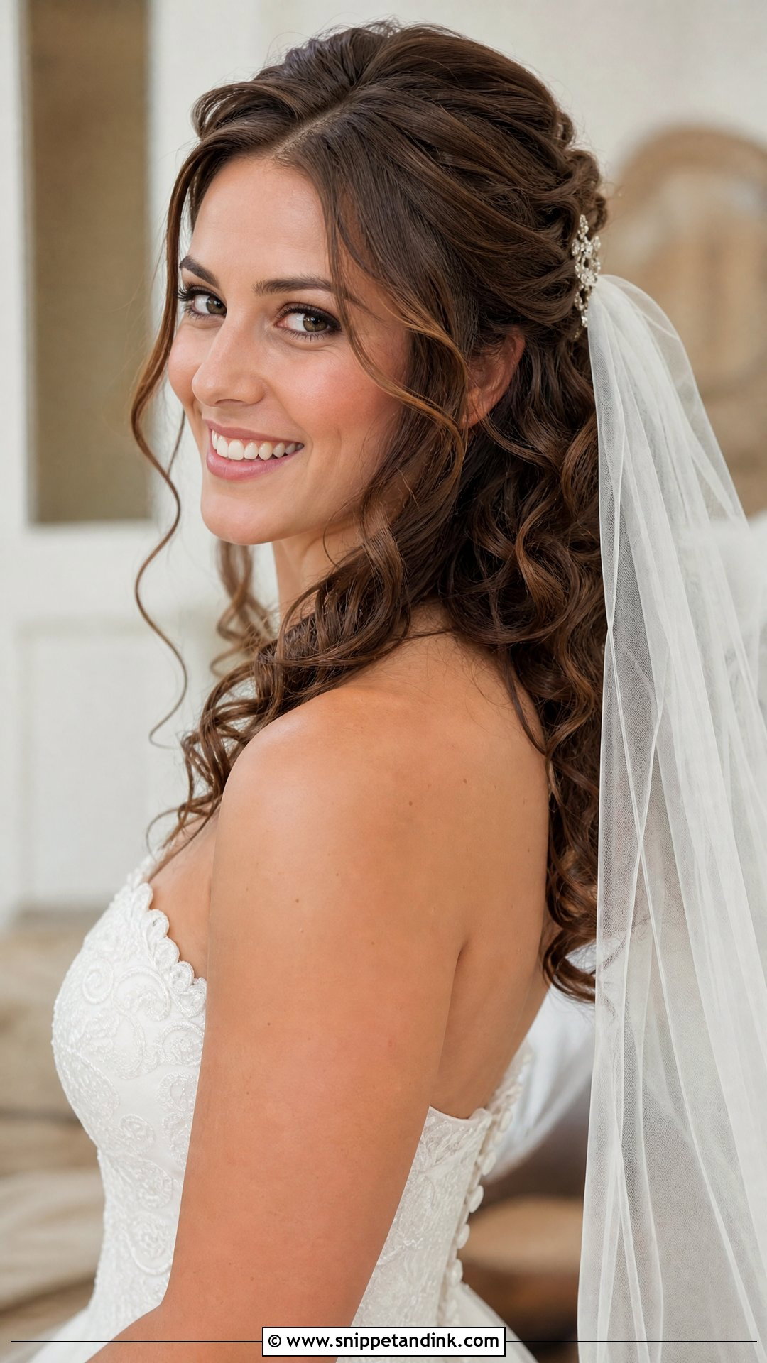 Half Up Curls With a Veil - Snippet and Ink - 20 Half-Up Curly Wedding Hairstyles