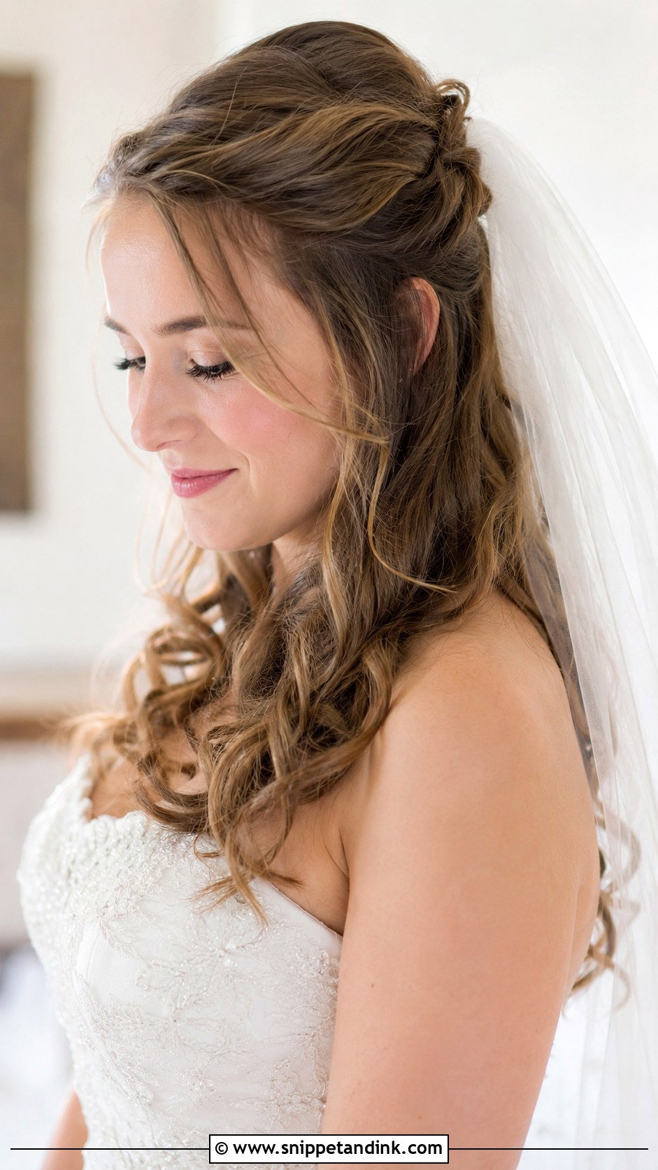 Half Up Curls with Veil - Snippet and Ink - 25 Half-Up Short Hair Wedding Ideas