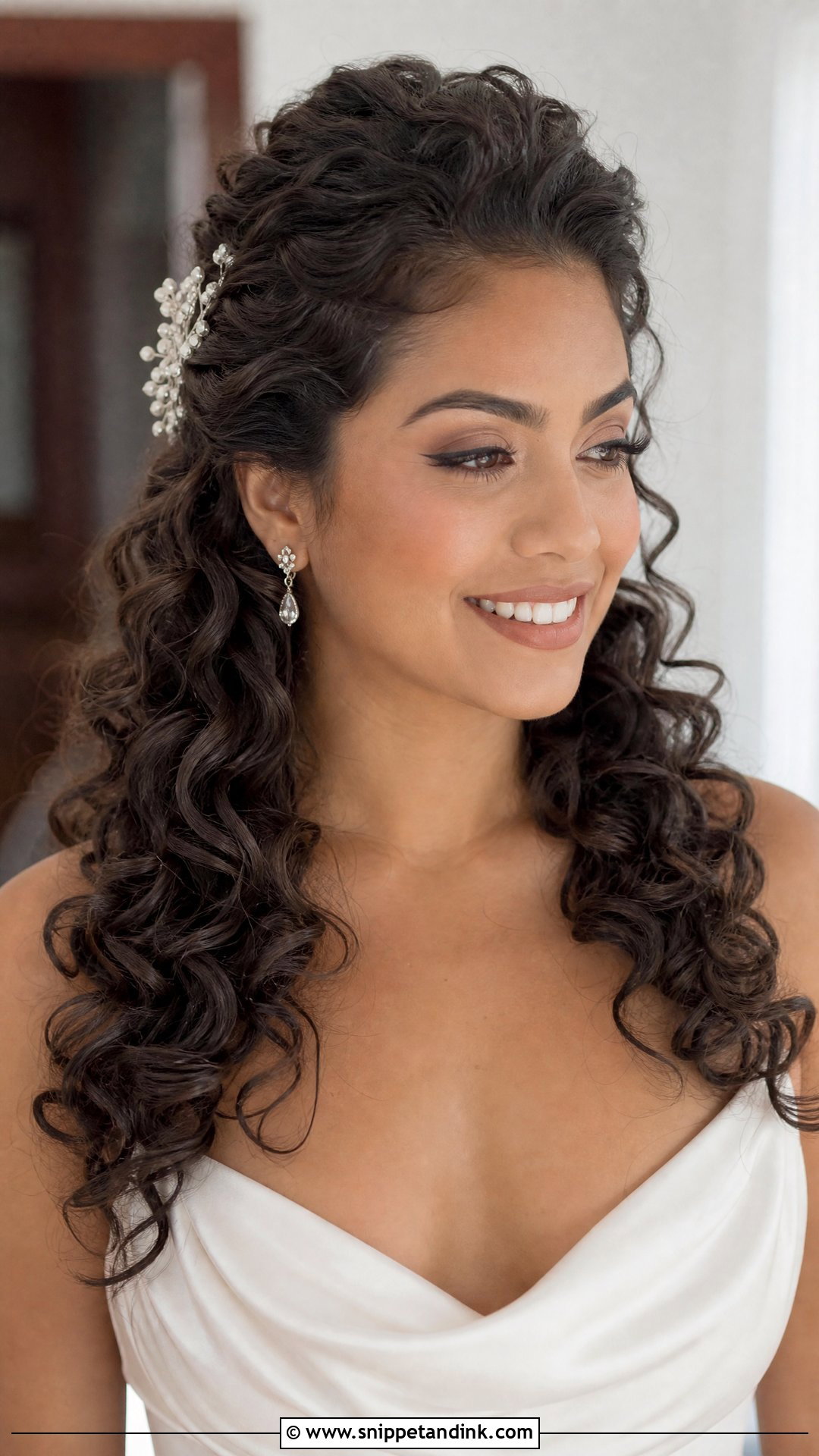 Half Up Curly Bridal Hair - Snippet and Ink - 15 Bridal Hair for Curly Hair Ideas
