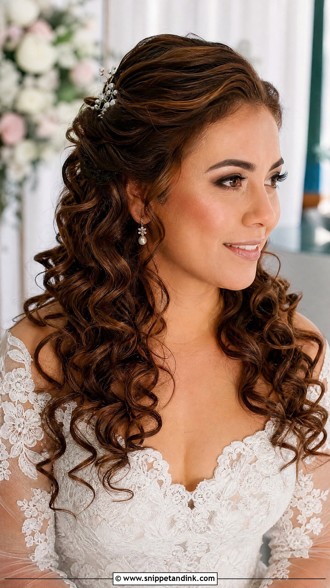 Half Up Curly Bridal Hairstyle - Snippet and Ink - 20 Natural Curls Bridal Curly Hairstyles