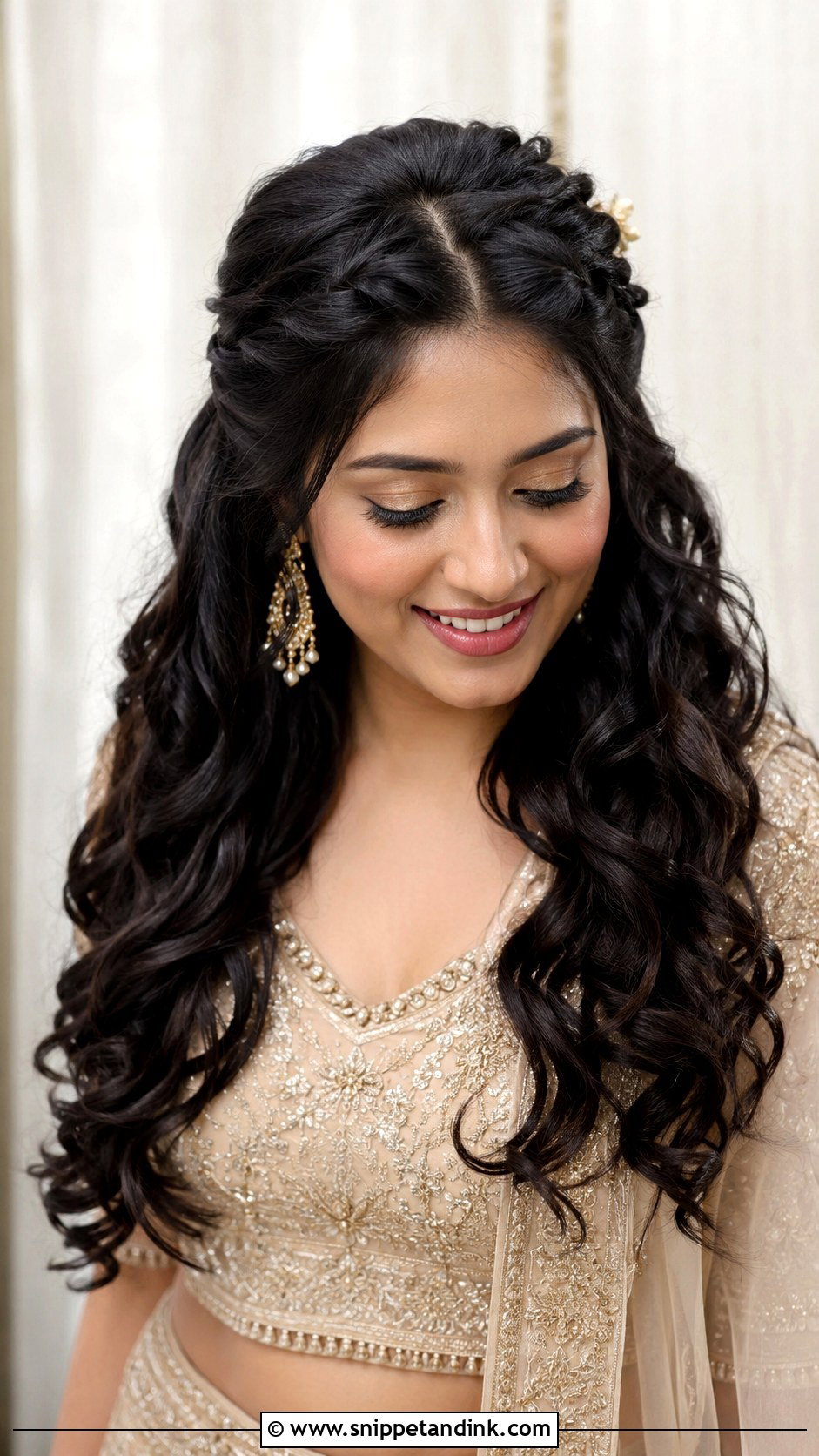 Half Up Curly Bridal Hairstyle - Snippet and Ink - 20 Indian Curly Hair Bridal Hairstyles