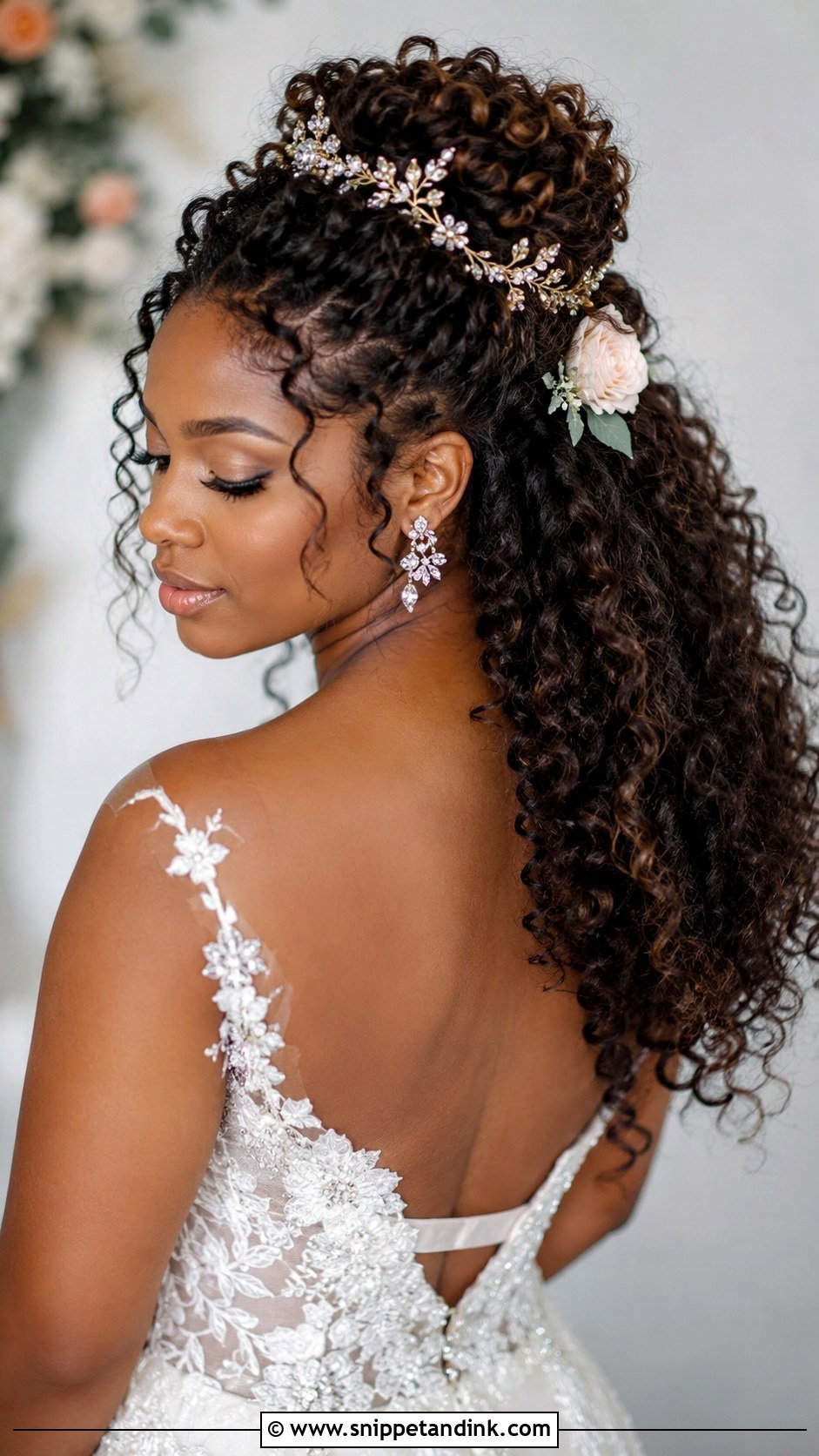 Half Up Curly Bridal Style - Snippet and Ink - 25 Bridal Hairstyles Black Women