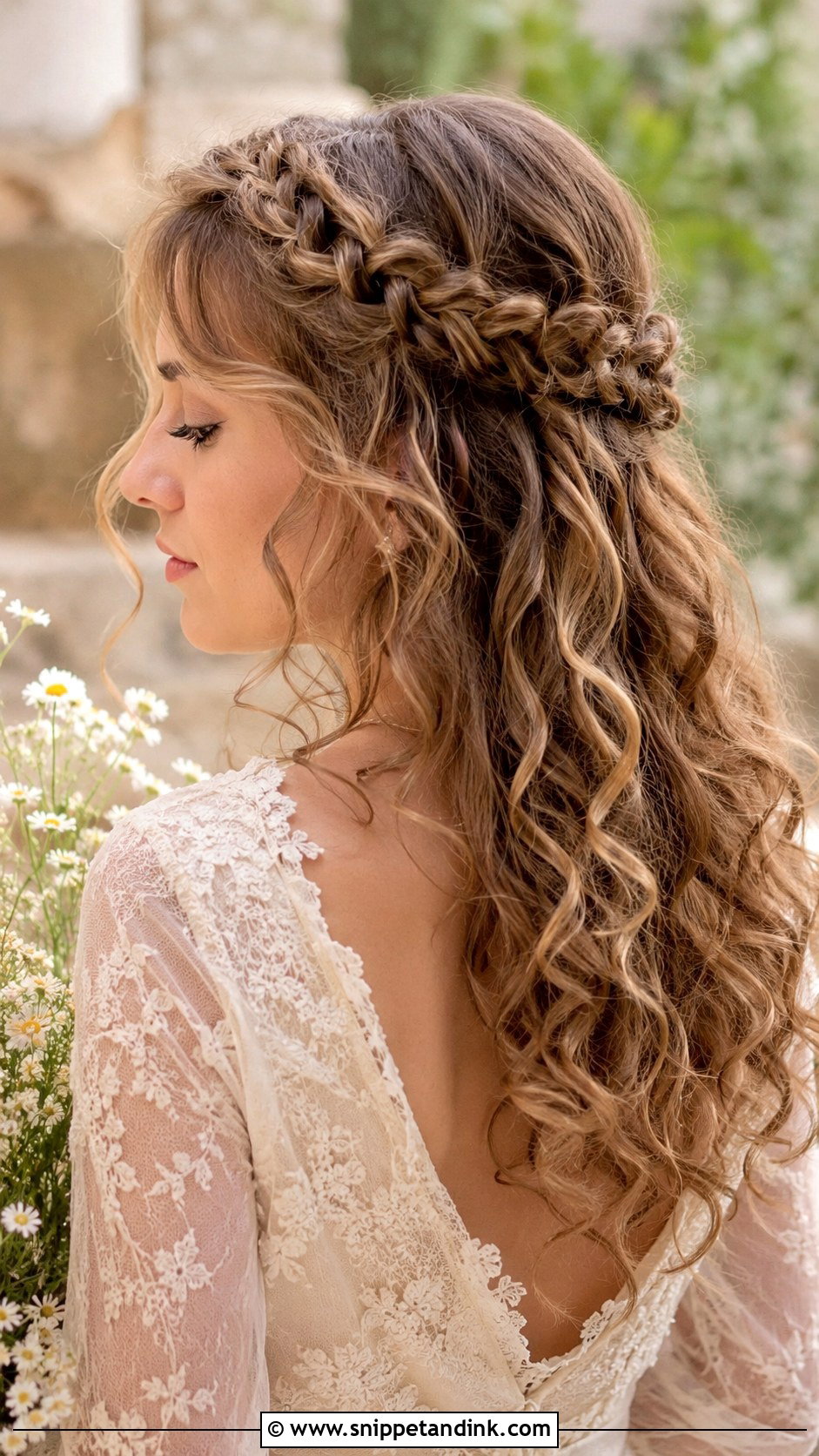 Half Up Curly Crown Braid - Snippet and Ink - 20 Curled Hair for Wedding Ideas