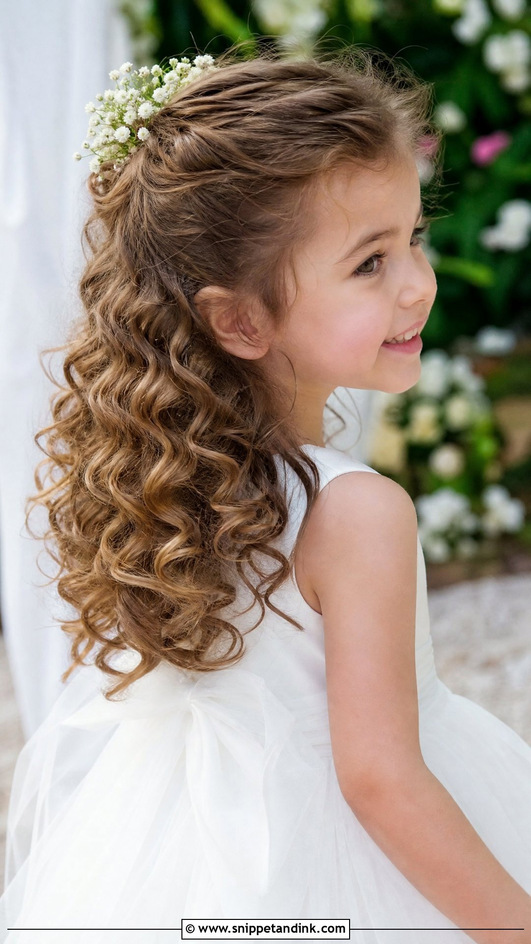 Half Up Curly Flower Girl Hairstyle - Snippet and Ink - 20 Kids Hair Styles for Wedding