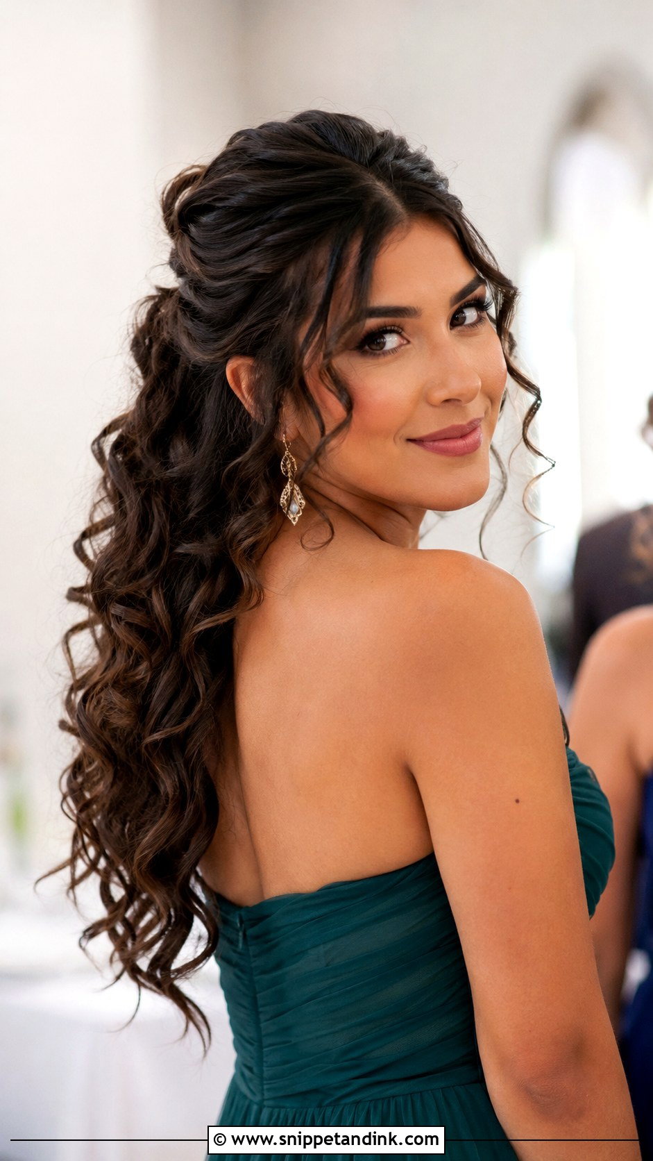 Half Up Curly Hair For Long Hair - Snippet and Ink - 20 Half-Up Wedding Guest Hairstyles for Long Hair