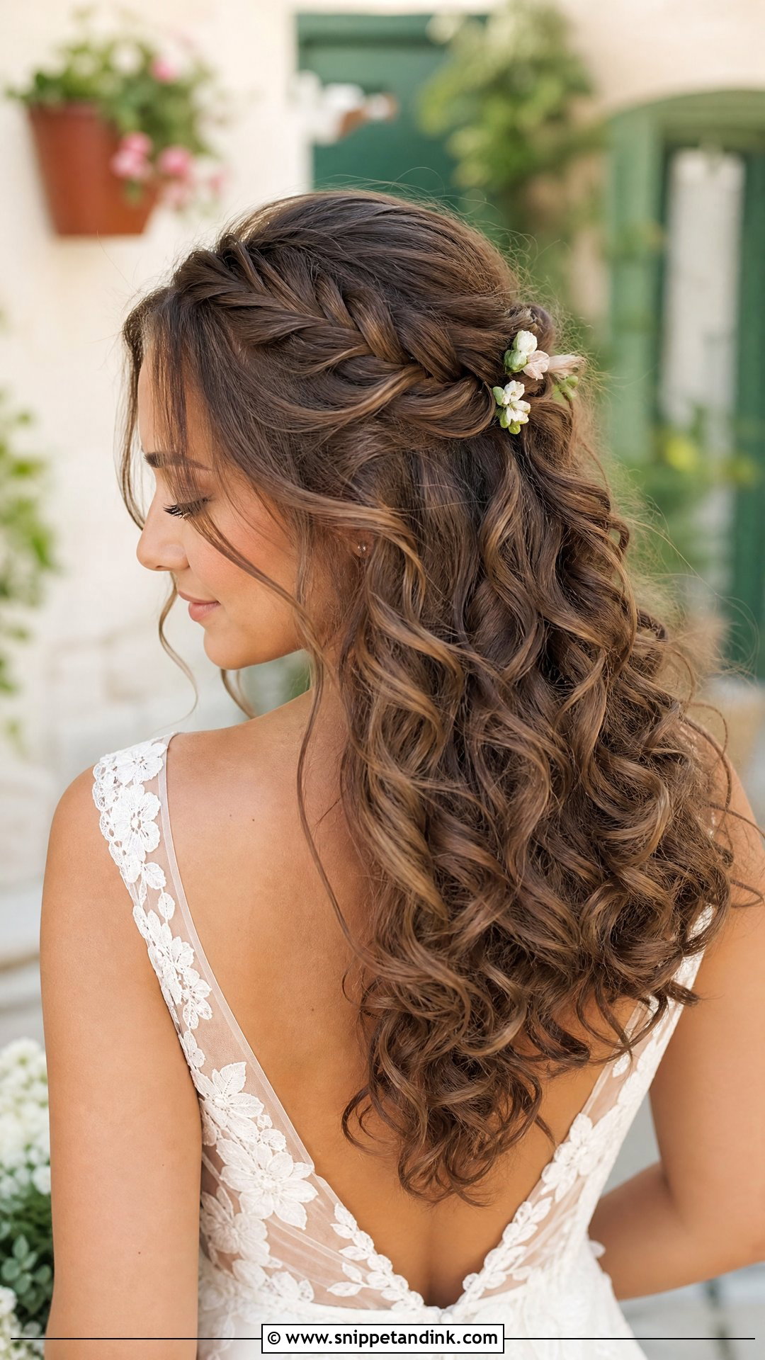 Half Up Curly Hairstyle With Accent Braid - Snippet and Ink - 20 Half-Up Curly Wedding Hairstyles