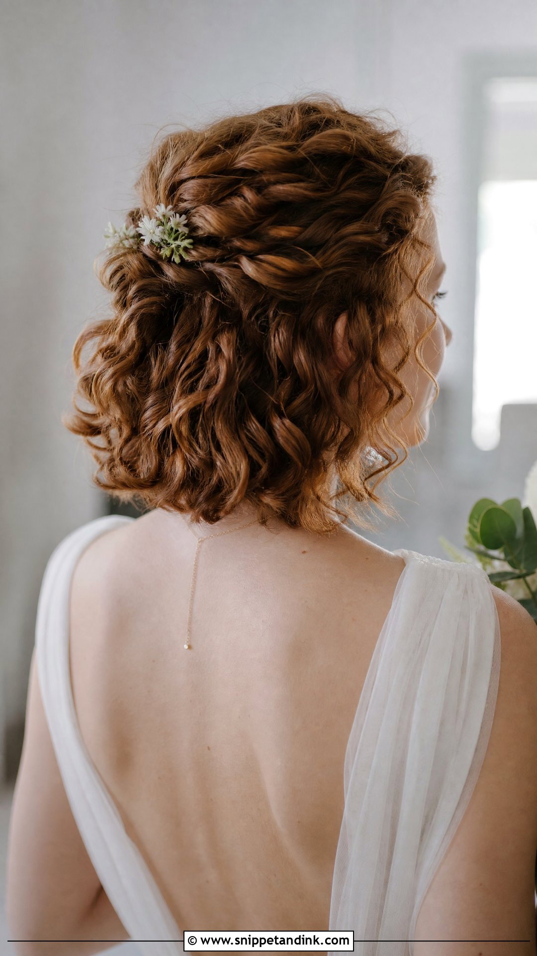 Half Up Curly Hairstyle for Short Hair - Snippet and Ink - 20 Half-Up Curly Wedding Hairstyles