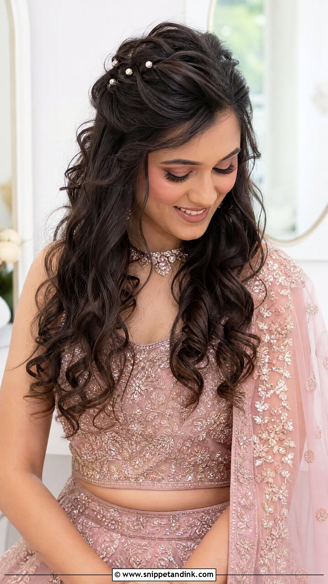 Half Up Curly Open Hairstyle - Snippet and Ink - 15 Curly Open Hairstyles Indian Wedding