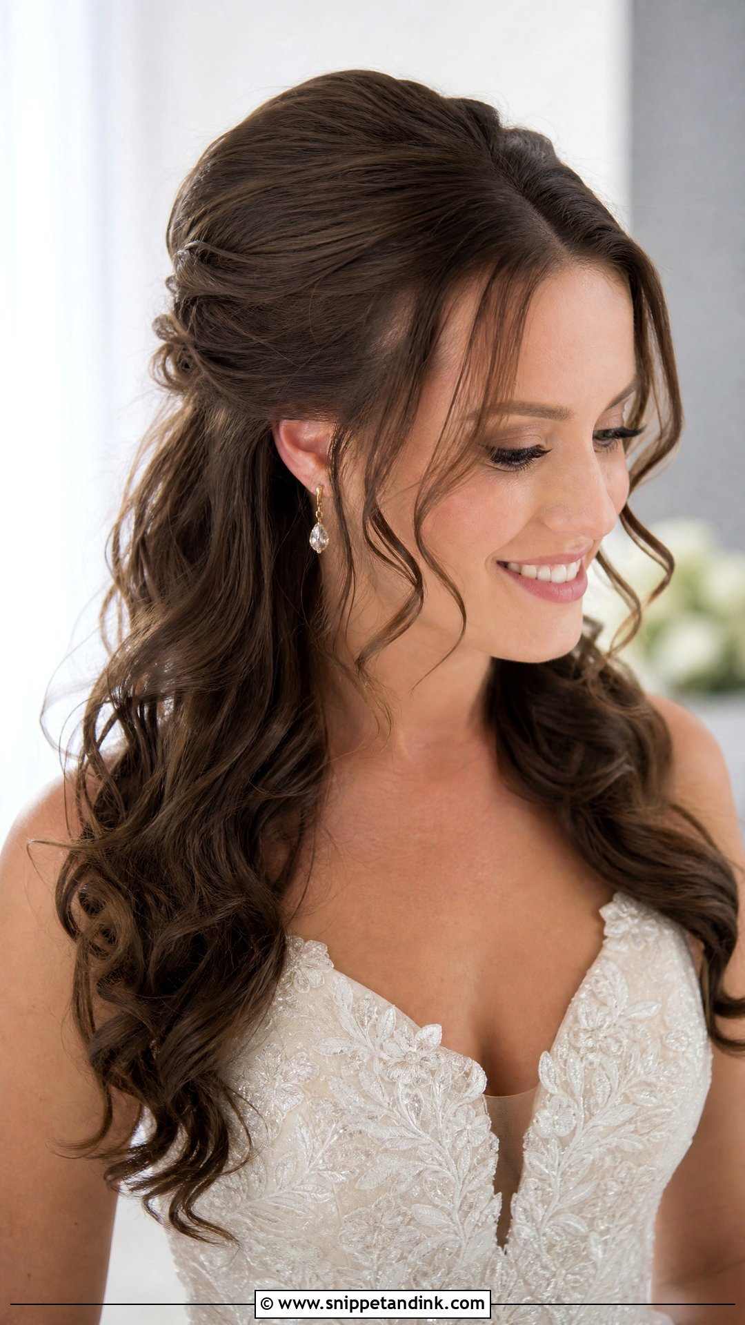 Half Up Curly Wedding Hair - Snippet and Ink - 15 Curl Wedding Hair Ideas