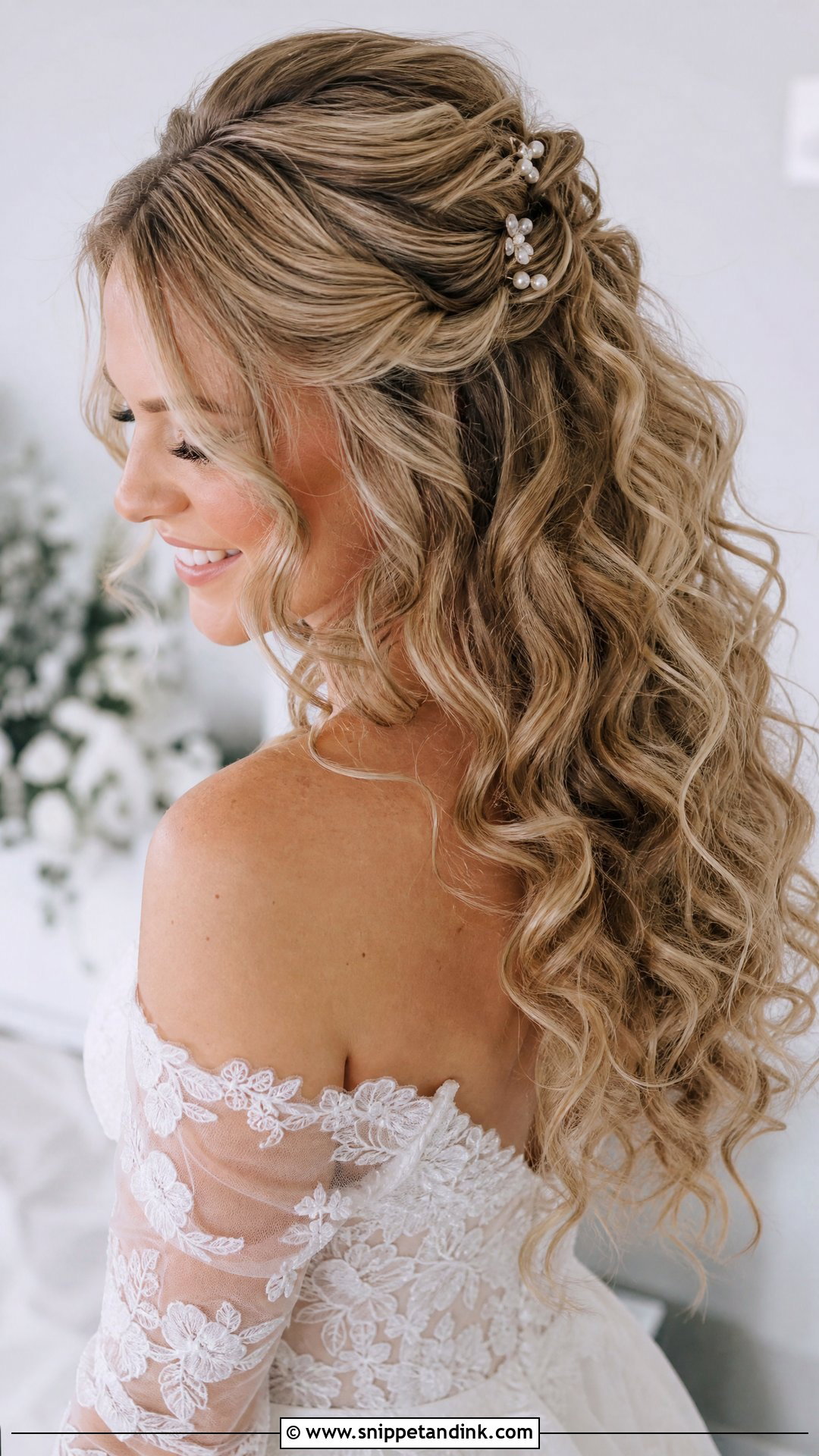 Half Up Down Curly Wedding Hair - Snippet and Ink - 15 Down Curly Hairstyles for Wedding