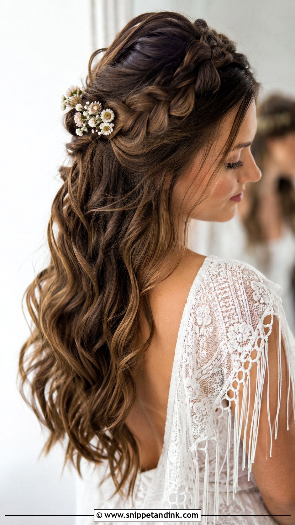 Half Up Dutch Braid Bridal Look - Snippet and Ink - 25 Medium Length Half-Up Half-Down Wedding Hairstyles