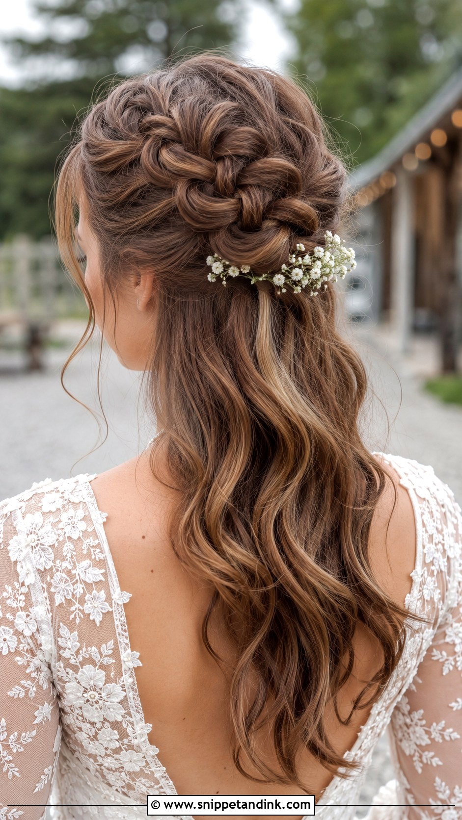 Half Up Dutch Braid Style - Snippet and Ink - 20 Medium Length Wedding Half-Up Half-Down Ideas