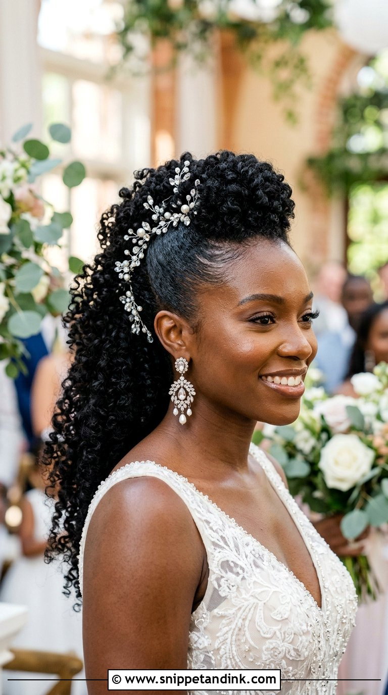 Half Up Faux Hawk With Curls - Snippet and Ink - 20 Black Half-Up Half-Down Wedding Hair Ideas