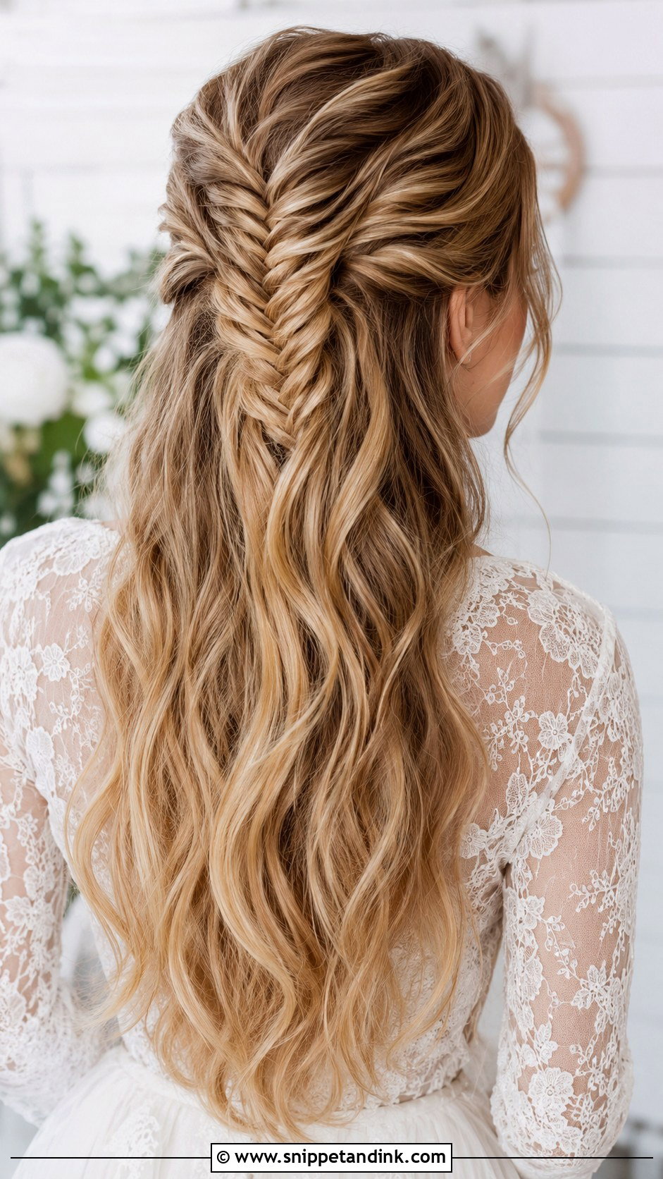 Half Up Fishtail Braid - Snippet and Ink - 25 Hairstyles for Medium Length Hair for Wedding