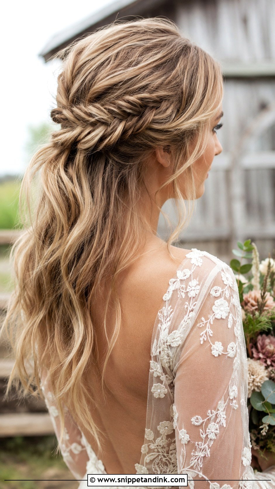 Half Up Fishtail Braid - Snippet and Ink - 25 Medium Length Half-Up Half-Down Wedding Hair Ideas