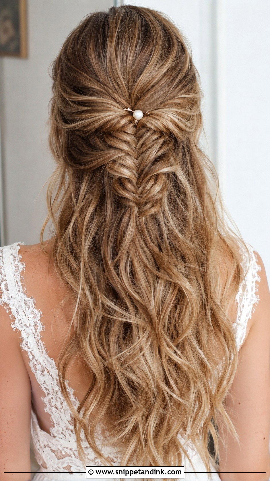 Half Up Fishtail Braid - Snippet and Ink - 20 Simple Shoulder Length Medium Half-Up Wedding Guest Hairstyles