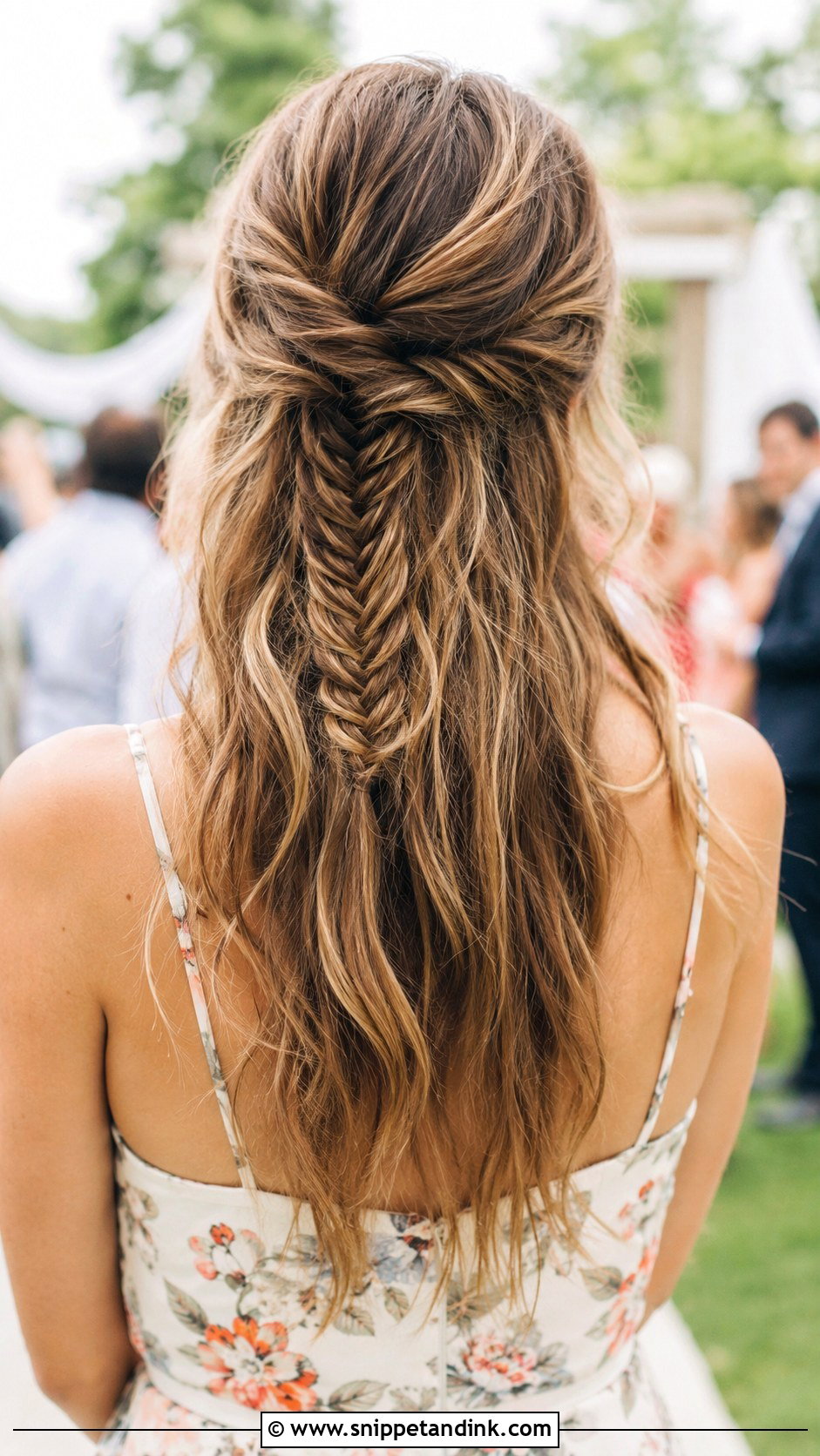 Half Up Fishtail Braid - Snippet and Ink - 25 Easy Medium Wedding Guest Hairstyles