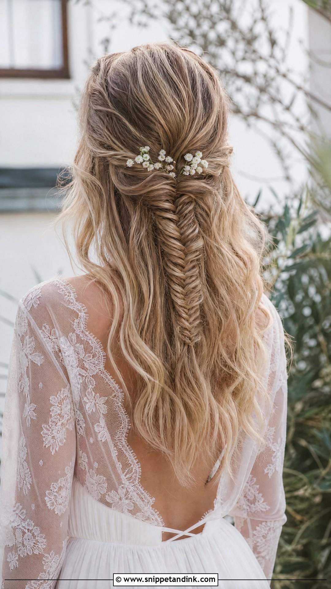 Half Up Fishtail Braid Bridal Look - Snippet and Ink - 20 Half-Up Half-Down Brides Hairstyles