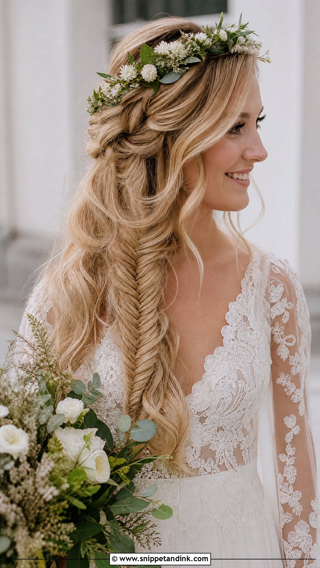 Half Up Fishtail Braid Bridal Style - Snippet and Ink - 20 Clip in Hair Extensions Styles Half-Up Down Wedding Hairstyles