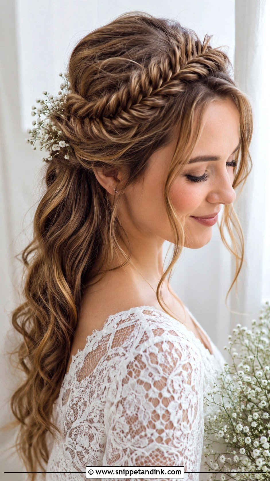 Half Up Fishtail Braid Crown - Snippet and Ink - 25 Loose Half-Up Half-Down Wedding Hair Ideas