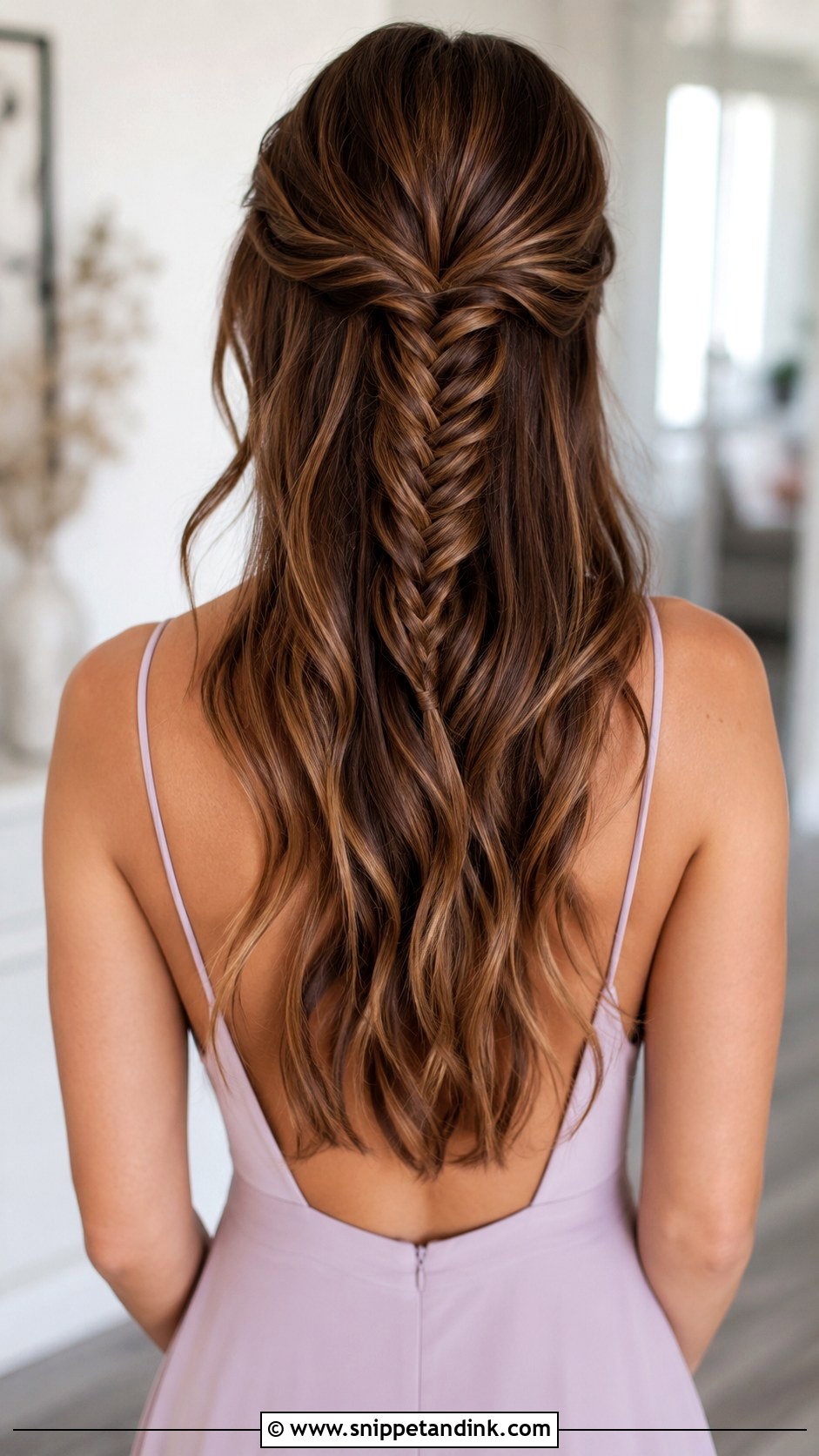 Half Up Fishtail Braid For Long Hair - Snippet and Ink - 20 Half-Up Wedding Guest Hairstyles for Long Hair