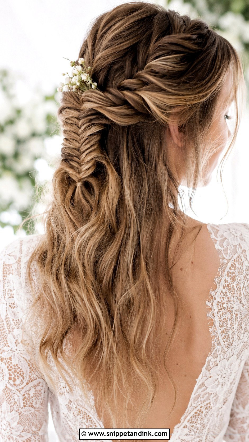 Half Up Fishtail Braid Style - Snippet and Ink - 20 Mid Length Bridal Half-Up Half-Down Hair Ideas