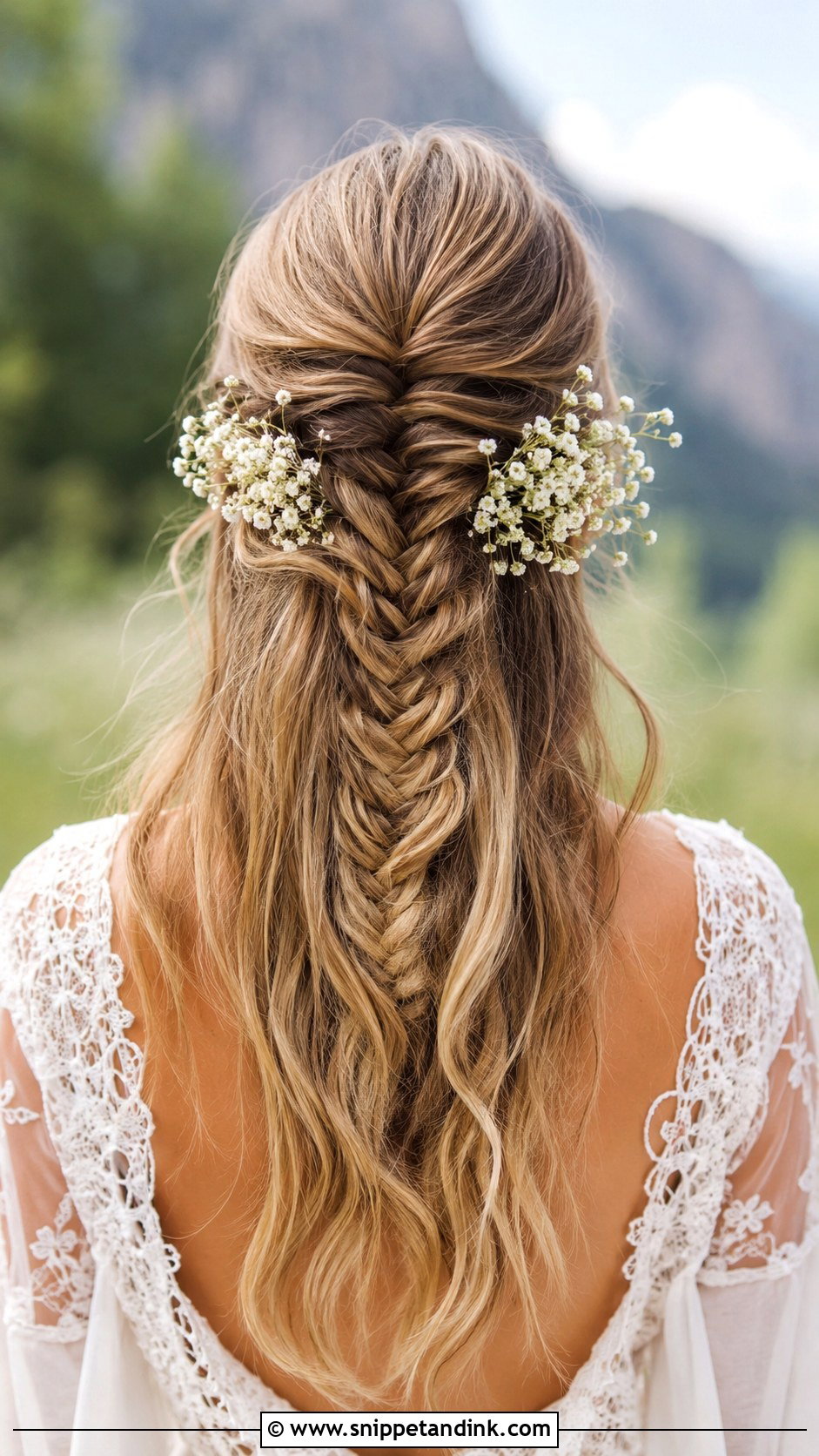 Half Up Fishtail Braid Style - Snippet and Ink - 25 Half-Up Long Hair Wedding Styles
